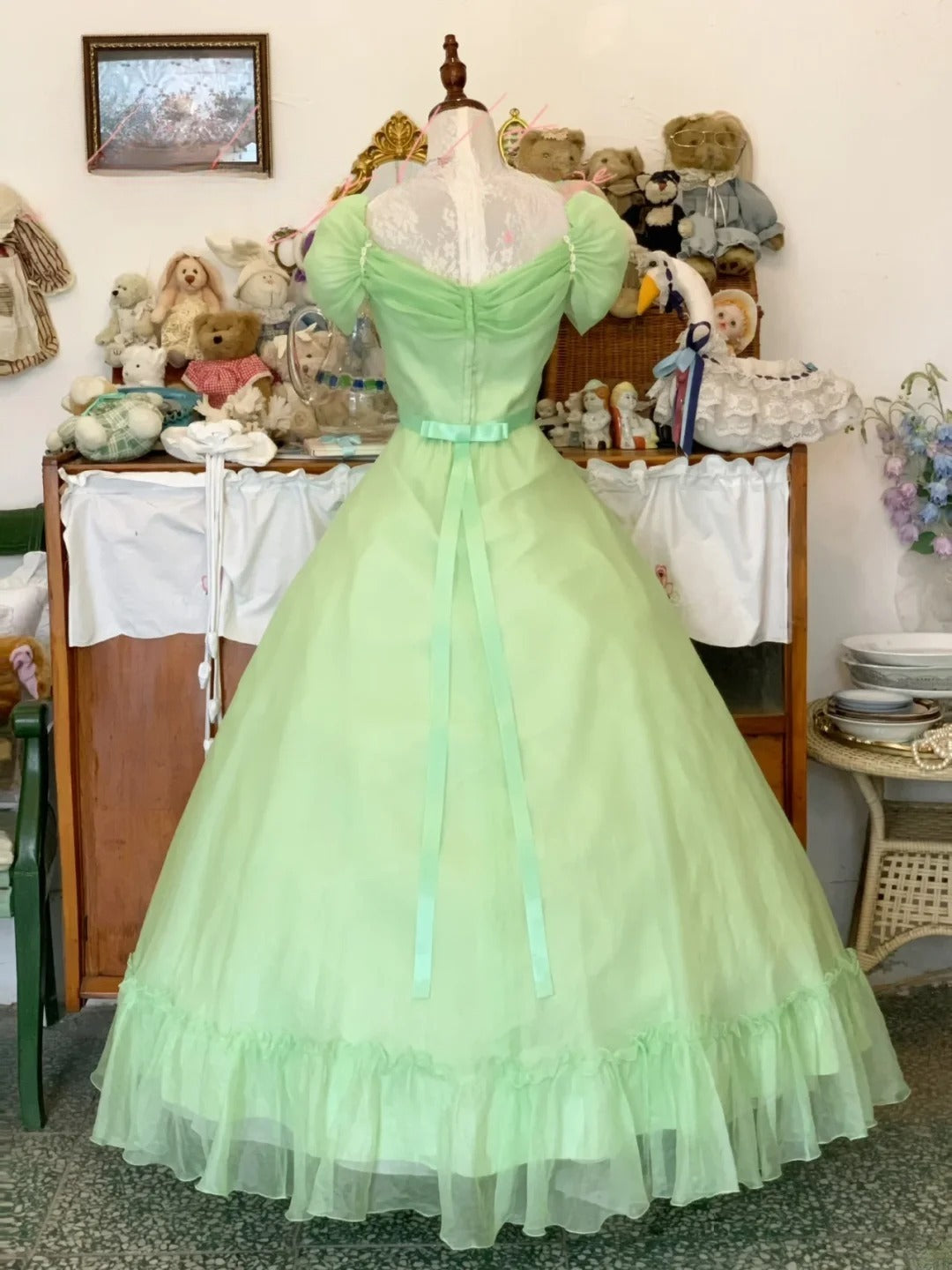 Prom Dress Ball Gown Bud Green Sweetheart With Sleeves Romantic Evening Gown for Prom RB9745