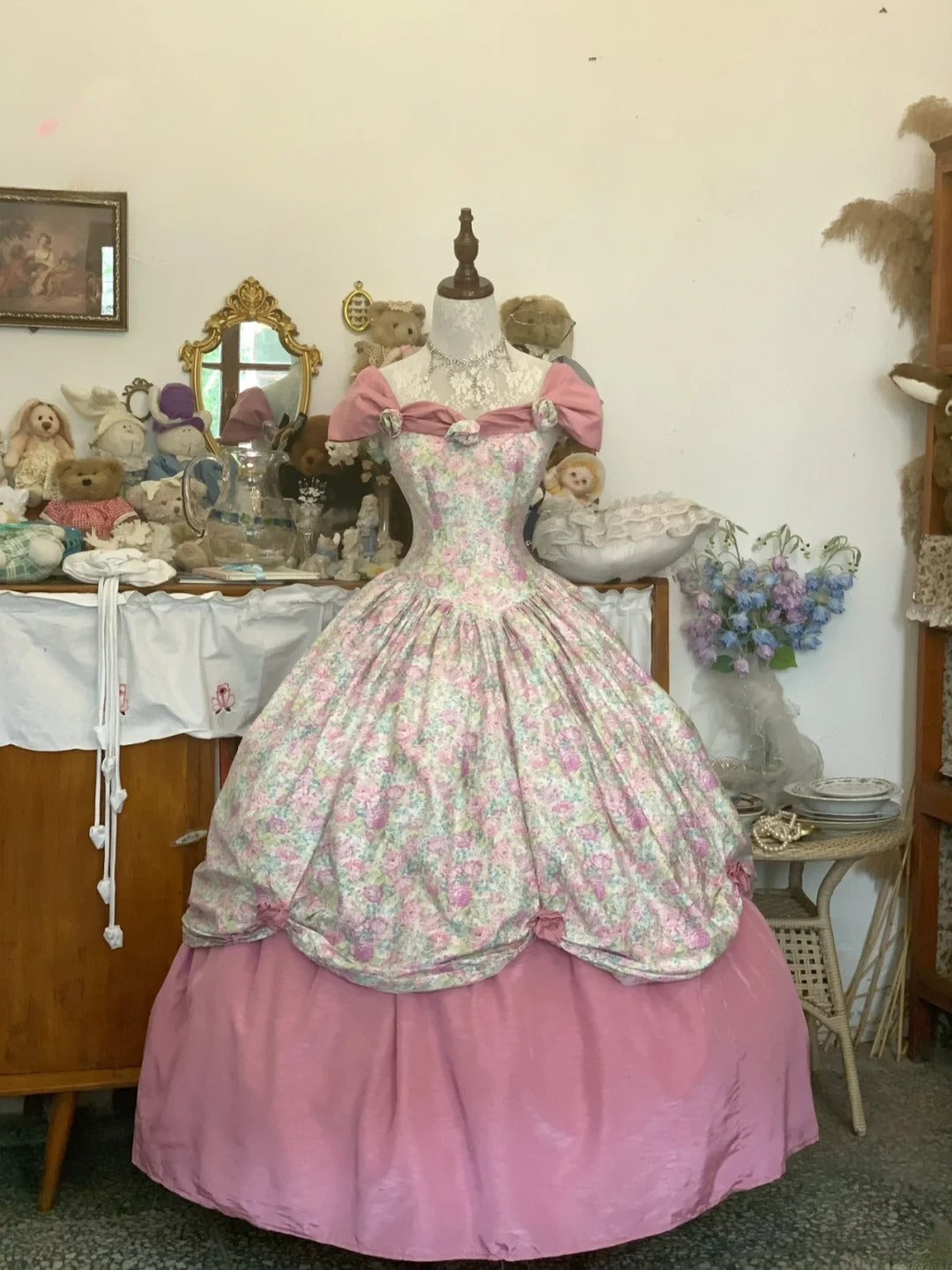 Sweet 16 Dress Pink Ball Gown Square Neck With Ruffled Floral Ruched Sweet Sixteen Dress RB9747