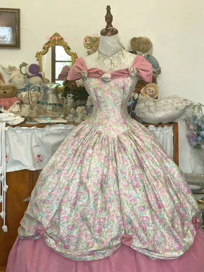 Sweet 16 Dress Pink Ball Gown Square Neck With Ruffled Floral Ruched Sweet Sixteen Dress RB9747