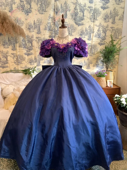 Sweet 16 Dress Ball Gown Off Shoulder Royal Blue Floral With 3D Flowers Vestido De 15 Sweet Sixteen Dress RB9748