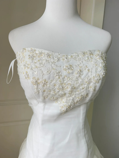 Princess Wedding Dress Mermaid Vintage Strapless White Lace Floor Length Bridal Gown RC1449