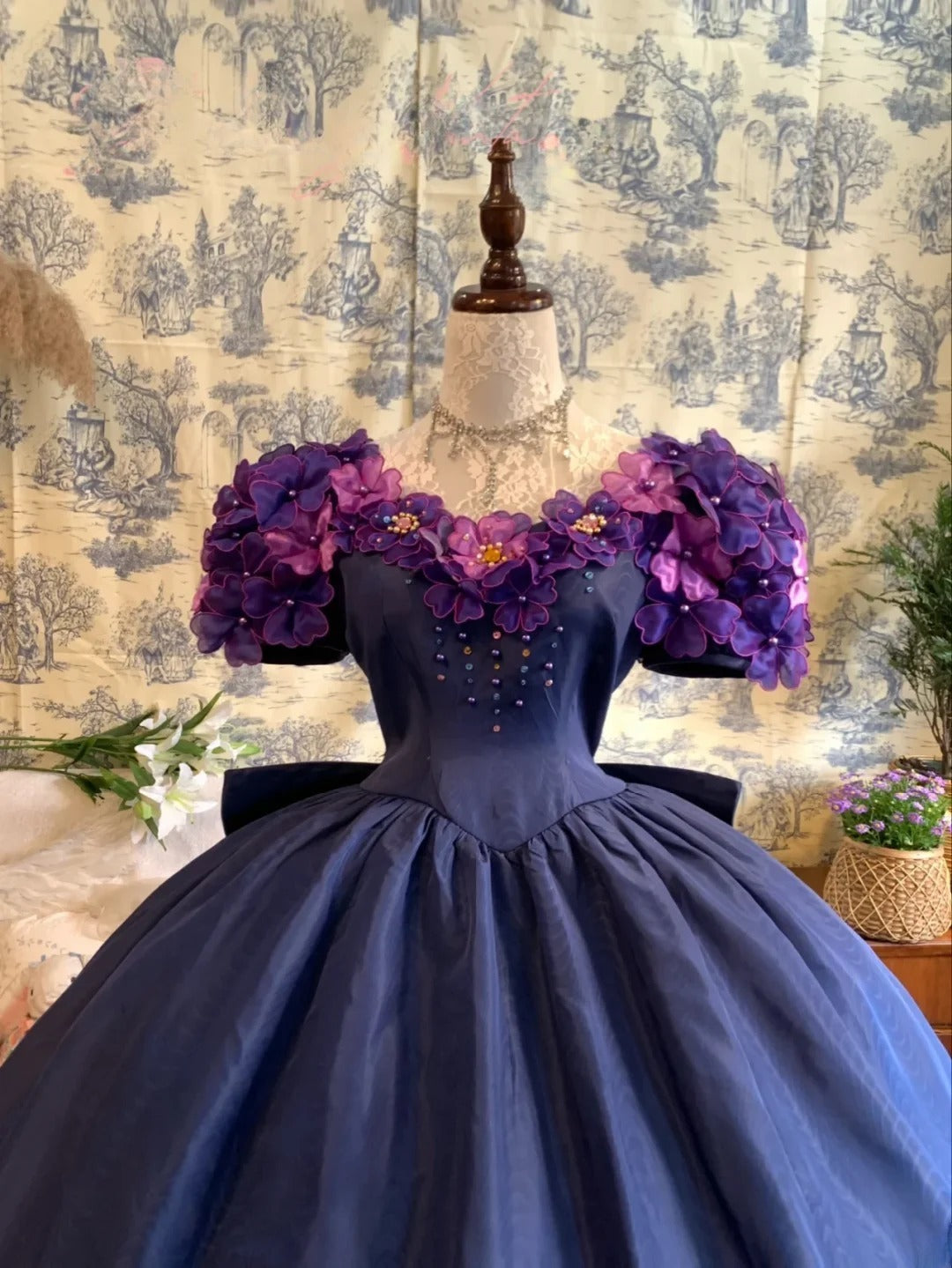 Sweet 16 Dress Ball Gown Off Shoulder Royal Blue Floral With 3D Flowers Vestido De 15 Sweet Sixteen Dress RB9748