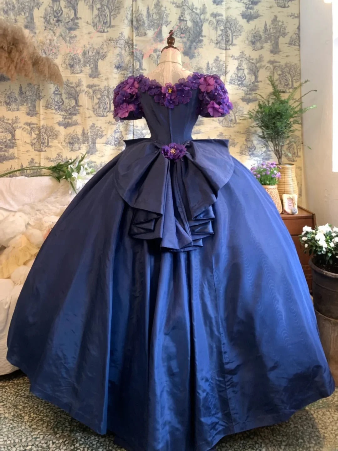 Sweet 16 Dress Ball Gown Off Shoulder Royal Blue Floral With 3D Flowers Vestido De 15 Sweet Sixteen Dress RB9748
