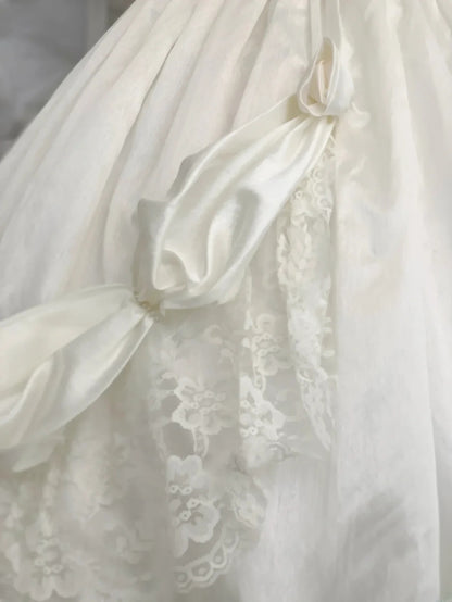 Vintage Wedding Dress Ball Gown Square Neck White With Puffy Sleeves Lace Bridal Gown for Big Day RB9749