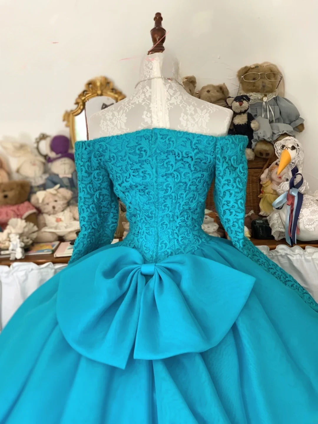 Sweet 16 Dress Ball Gown Off Shoulder Blue Lace With Long Sleeves Vestido De 15 Sweet Sixteen Dress RB9750