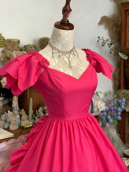 Sweet 16 Dress Hot Pink Ball Gown V Neck With Tiered Layers Sweet Sixteen Dress RB9751