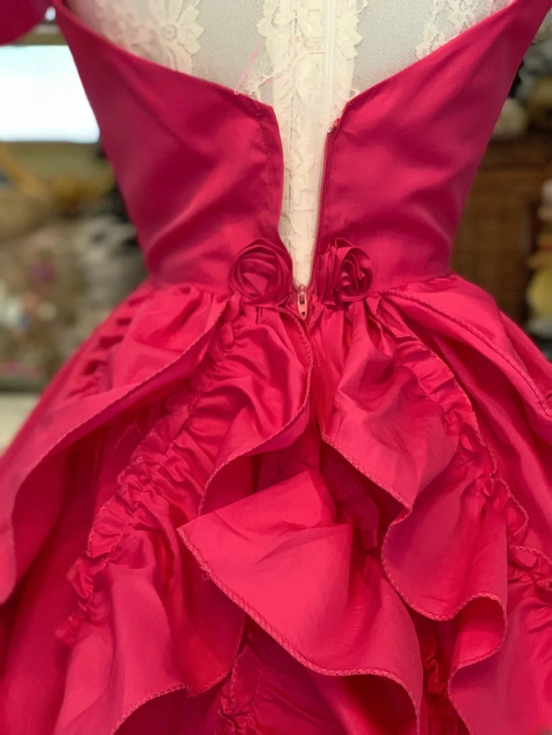 Sweet 16 Dress Hot Pink Ball Gown V Neck With Tiered Layers Sweet Sixteen Dress RB9751