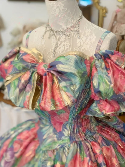 Sweet 16 Dress Ball Gown Off Shoulder Floral With Short Sleeves Vestido De 15 Sweet Sixteen Dress RB9752