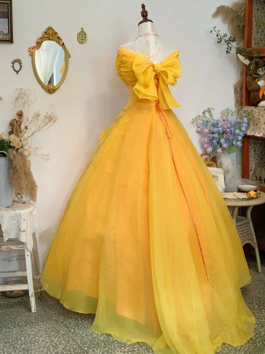 Sweet 16 Dress Ball Gown Off Shoulder Yellow Floral With Short Sleeves Vestido De 15 Sweet Sixteen Dress RB9753