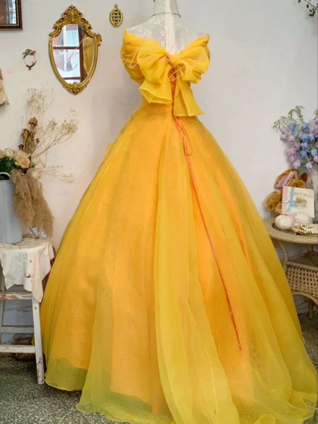 Sweet 16 Dress Ball Gown Off Shoulder Yellow Floral With Short Sleeves Vestido De 15 Sweet Sixteen Dress RB9753
