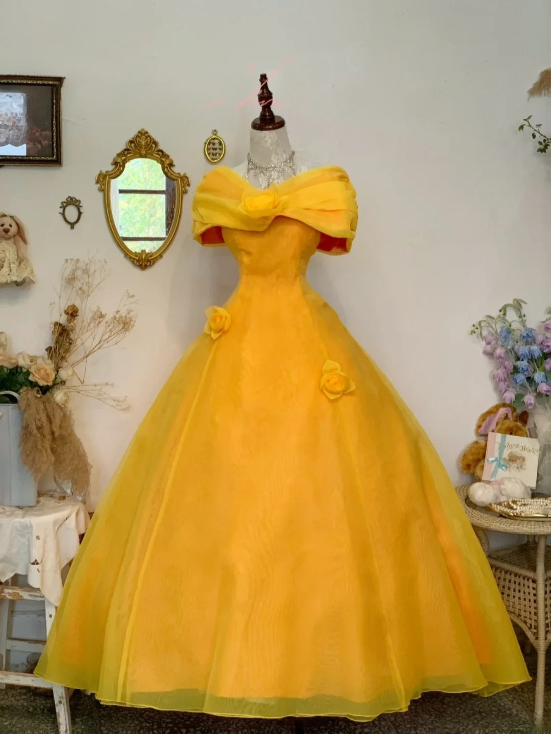 Sweet 16 Dress Ball Gown Off Shoulder Yellow Floral With Short Sleeves Vestido De 15 Sweet Sixteen Dress RB9753