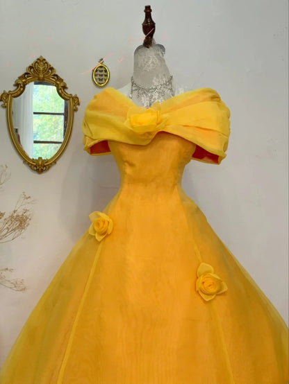 Sweet 16 Dress Ball Gown Off Shoulder Yellow Floral With Short Sleeves Vestido De 15 Sweet Sixteen Dress RB9753