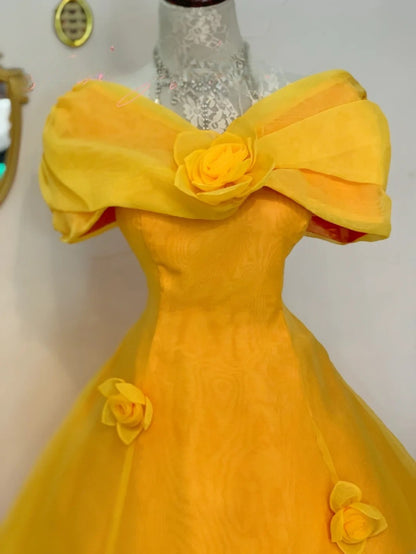 Sweet 16 Dress Ball Gown Off Shoulder Yellow Floral With Short Sleeves Vestido De 15 Sweet Sixteen Dress RB9753