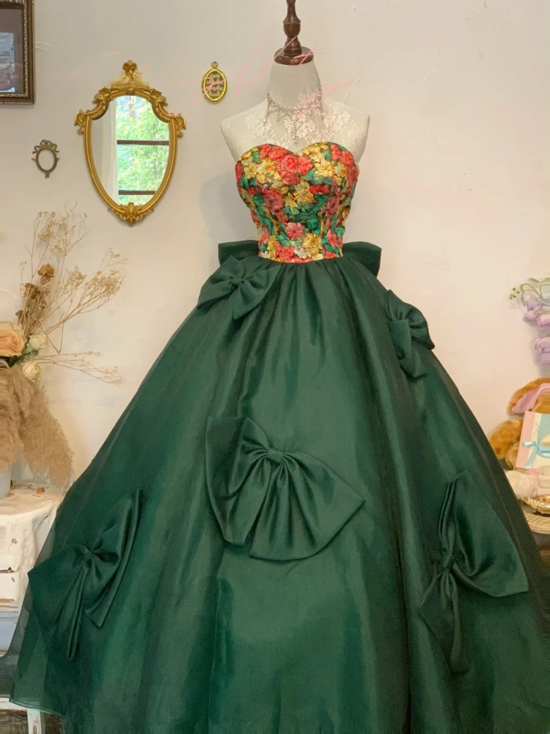 Sweet 16 Dress Emerald Green Ball Gown Sweetheart With Bow-knot Satin Sweet Sixteen Dress RB9754