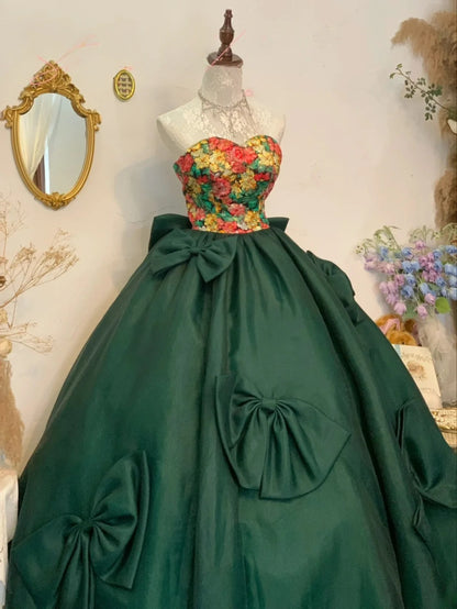 Sweet 16 Dress Emerald Green Ball Gown Sweetheart With Bow-knot Satin Sweet Sixteen Dress RB9754