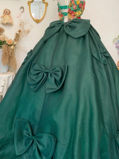 Sweet 16 Dress Emerald Green Ball Gown Sweetheart With Bow-knot Satin Sweet Sixteen Dress RB9754