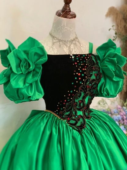Sweet 16 Dress Green Ball Gown Strapless With Appliques Satin Sweet Sixteen Dress RB9755