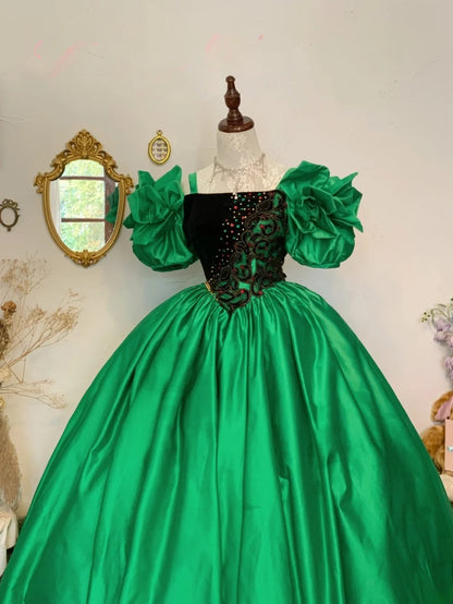 Sweet 16 Dress Green Ball Gown Strapless With Appliques Satin Sweet Sixteen Dress RB9755