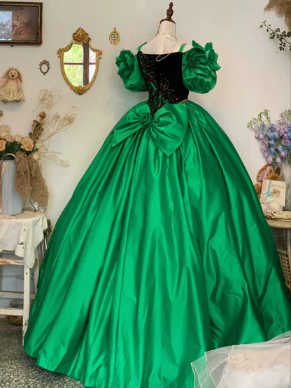 Sweet 16 Dress Green Ball Gown Strapless With Appliques Satin Sweet Sixteen Dress RB9755