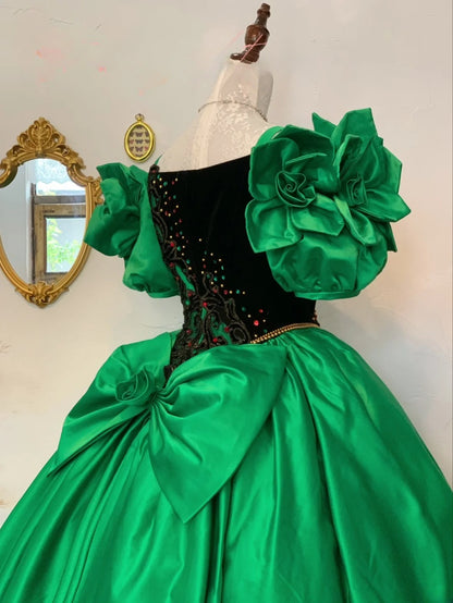 Sweet 16 Dress Green Ball Gown Strapless With Appliques Satin Sweet Sixteen Dress RB9755
