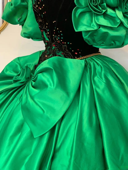 Sweet 16 Dress Green Ball Gown Strapless With Appliques Satin Sweet Sixteen Dress RB9755