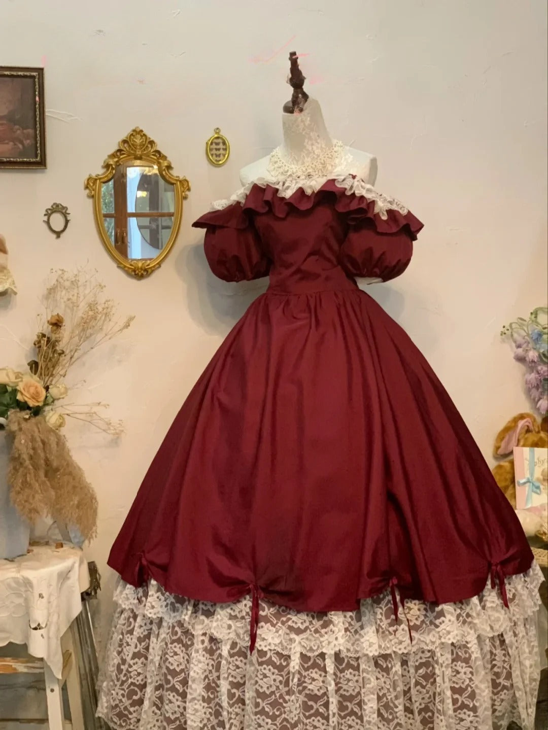Sweet 16 Dress Ball Gown Off Shoulder Burgundy Lace With Short Sleeves Vestido De 15 Sweet Sixteen Dress RB9756