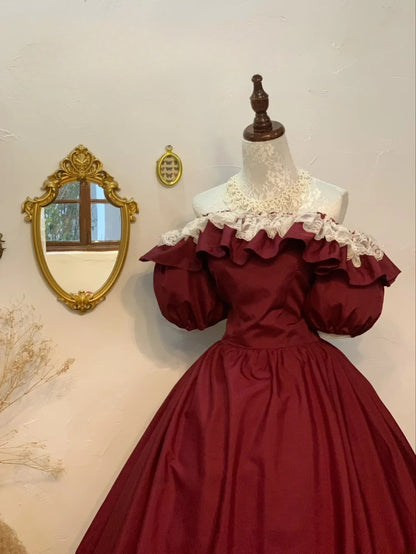 Sweet 16 Dress Ball Gown Off Shoulder Burgundy Lace With Short Sleeves Vestido De 15 Sweet Sixteen Dress RB9756