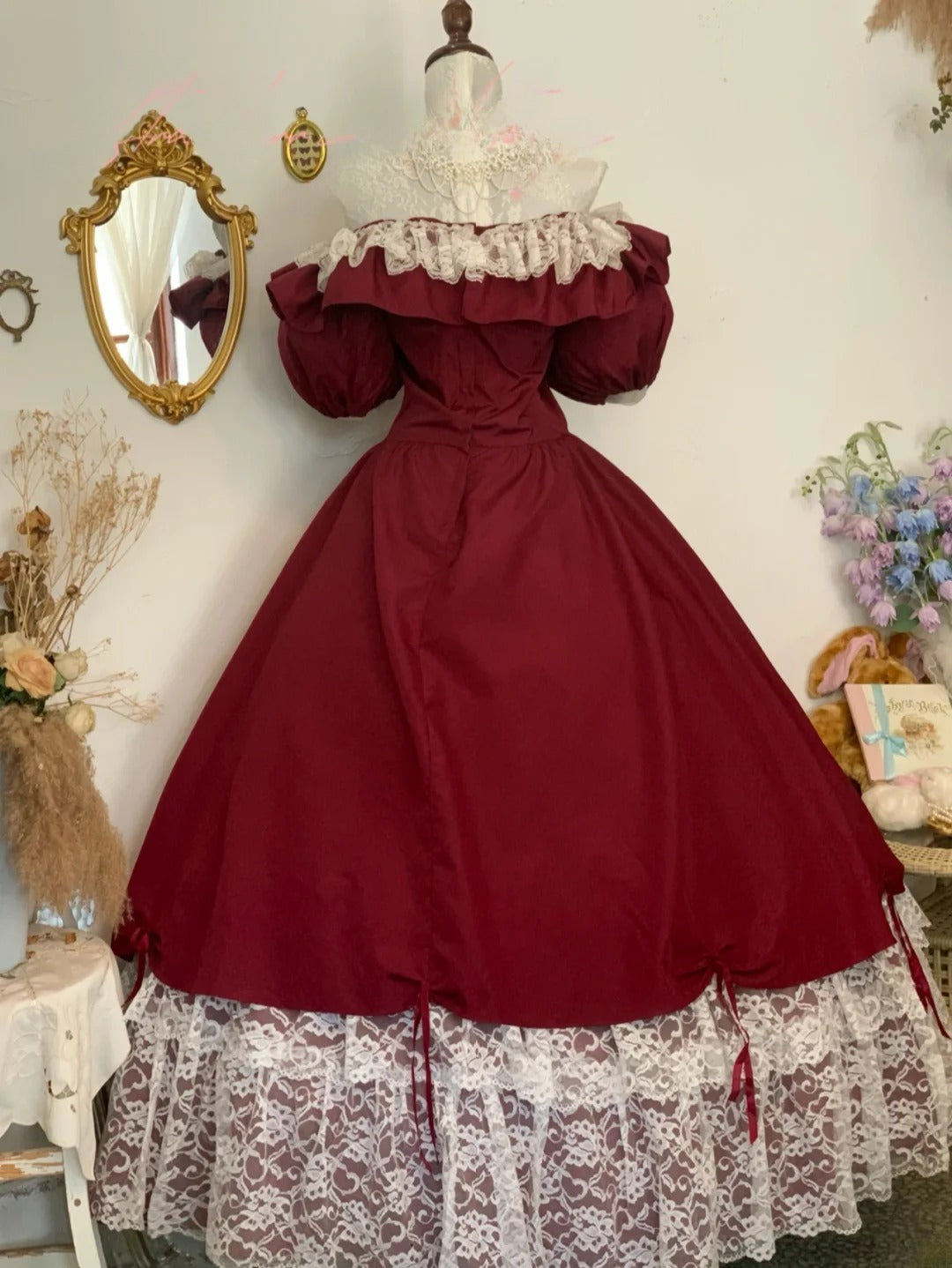 Sweet 16 Dress Ball Gown Off Shoulder Burgundy Lace With Short Sleeves Vestido De 15 Sweet Sixteen Dress RB9756