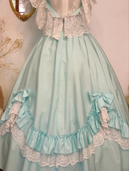 Sweet 16 Dress Green Ball Gown V Neck With Lace Blue Satin Sweet Sixteen Dress RB9757
