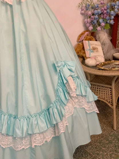 Sweet 16 Dress Green Ball Gown V Neck With Lace Blue Satin Sweet Sixteen Dress RB9757