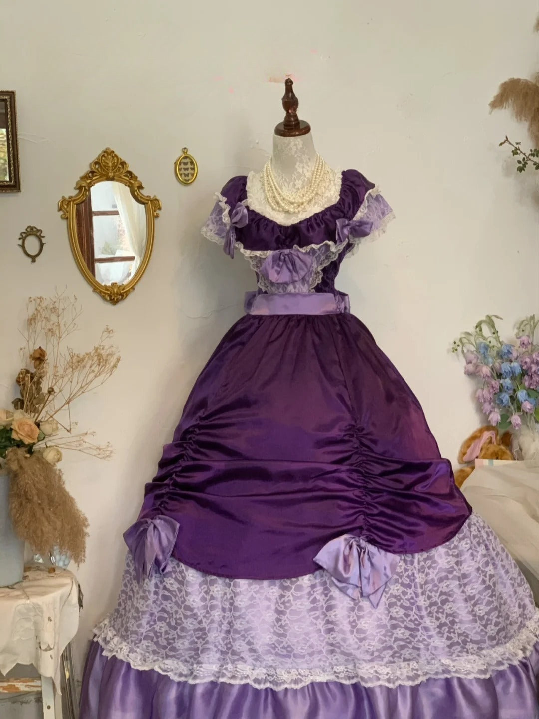 Sweet 16 Dress Purple Ball Gown V Neck With Lace Sleeves Satin Sweet Sixteen Dress RB9758