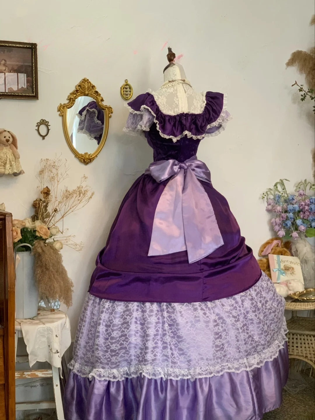 Sweet 16 Dress Purple Ball Gown V Neck With Lace Sleeves Satin Sweet Sixteen Dress RB9758
