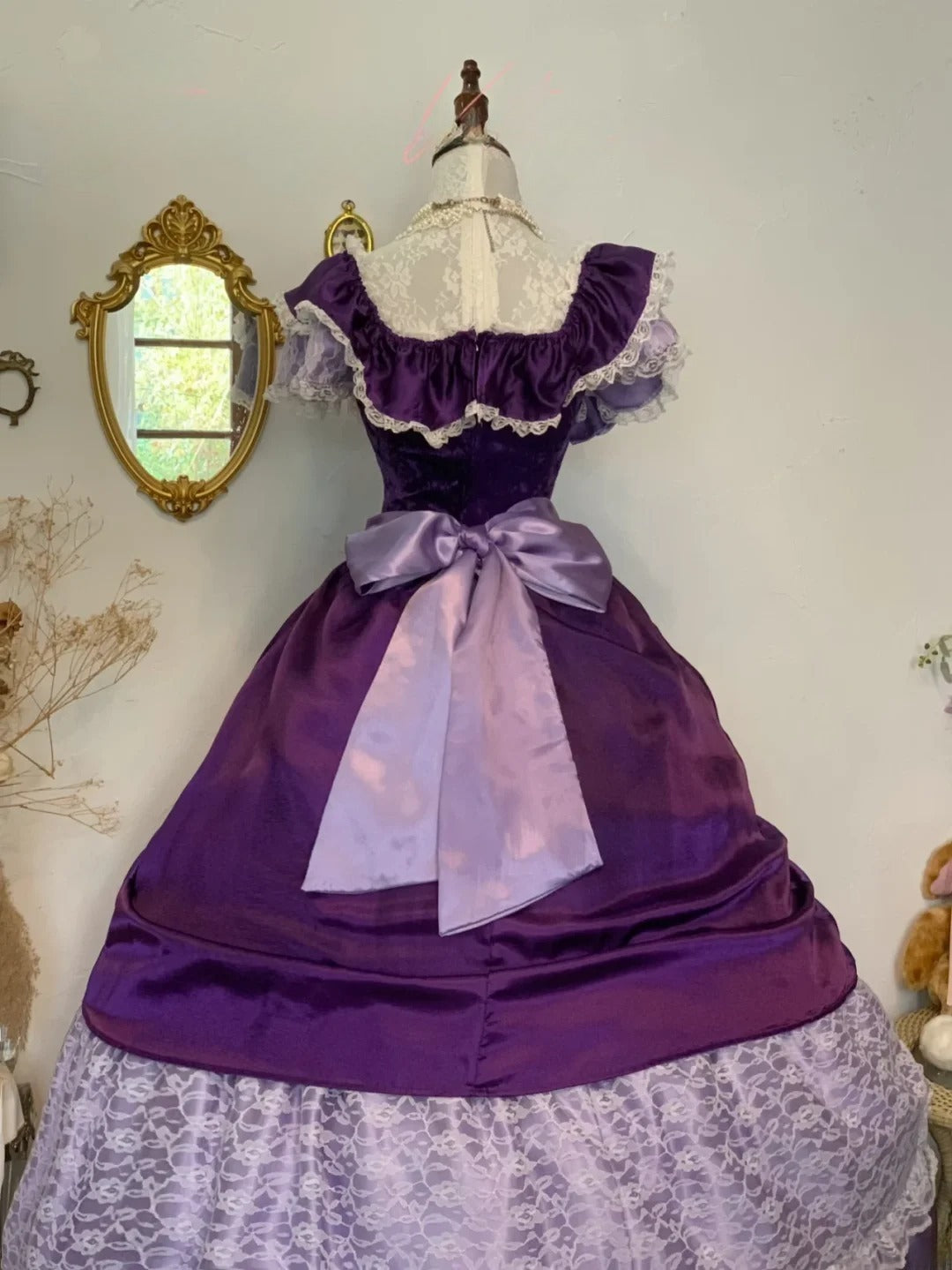 Sweet 16 Dress Purple Ball Gown V Neck With Lace Sleeves Satin Sweet Sixteen Dress RB9758