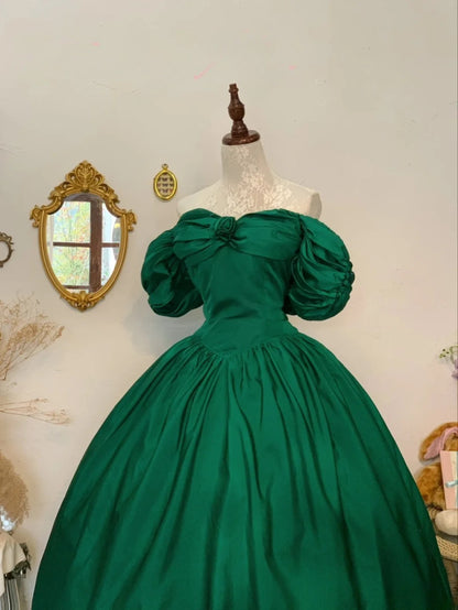 Sweet 16 Dress Ball Gown Off Shoulder Green Satin With Short Sleeves Vestido De 15 Sweet Sixteen Dress RB9759