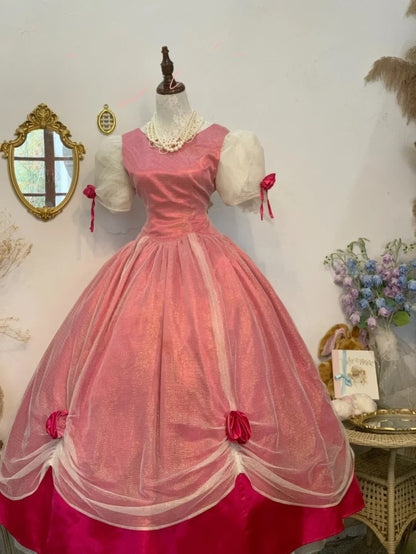 Sweet 16 Dress Hot Pink Ball Gown With Tulle Short Sleeves Satin Sweet Sixteen Dress RB9760