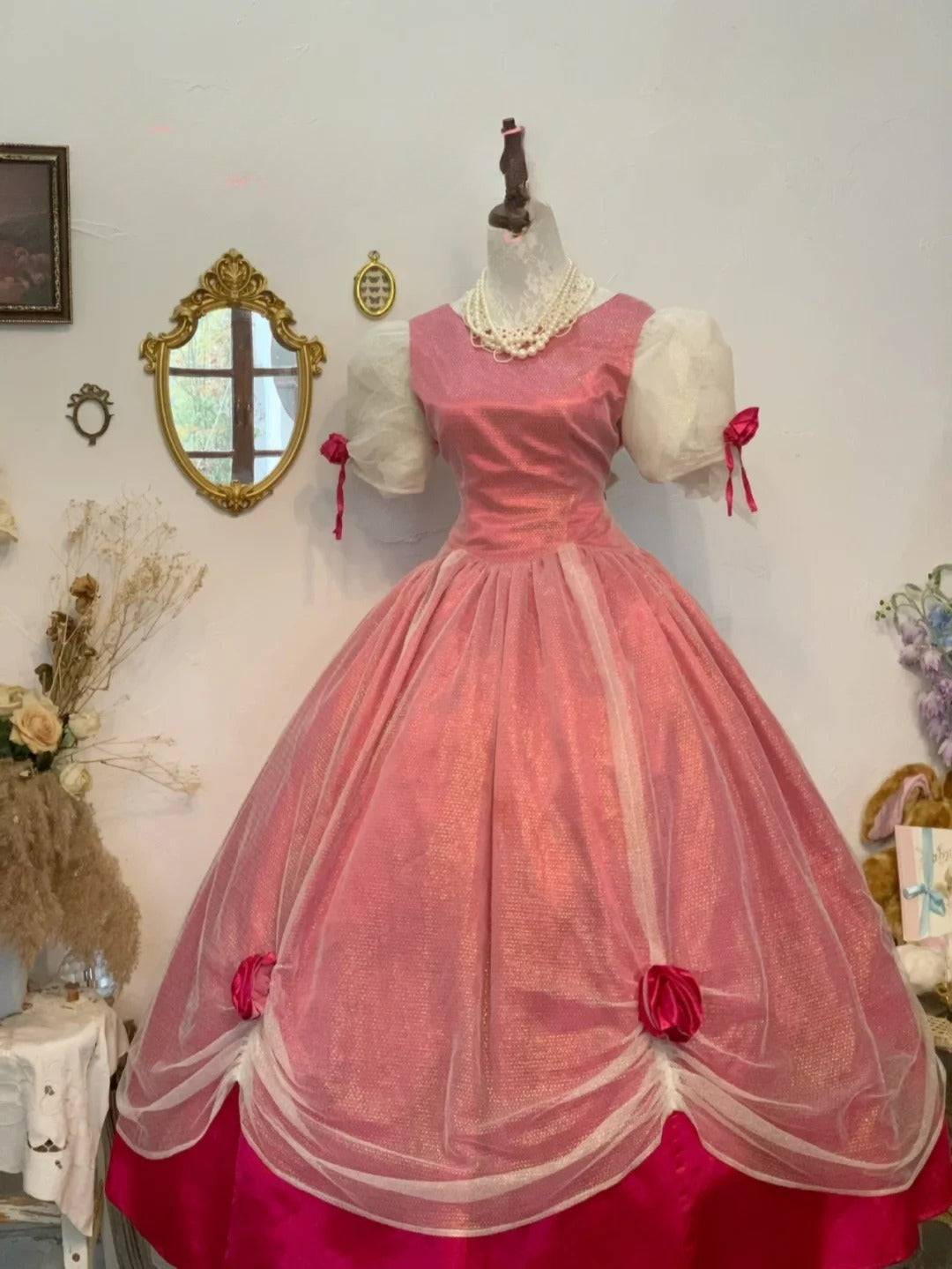 Sweet 16 Dress Hot Pink Ball Gown With Tulle Short Sleeves Satin Sweet Sixteen Dress RB9760