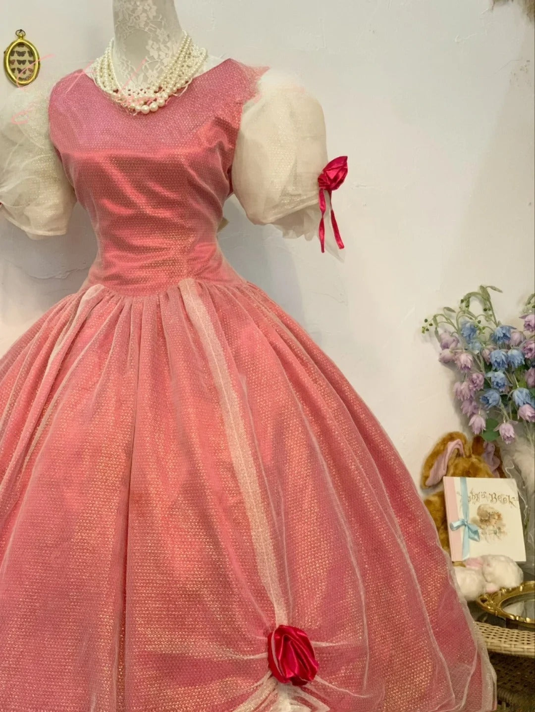 Sweet 16 Dress Hot Pink Ball Gown With Tulle Short Sleeves Satin Sweet Sixteen Dress RB9760