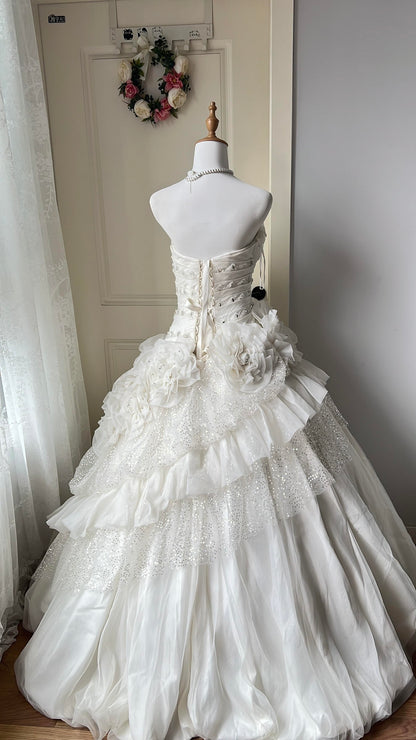 Fairytale Sweet 16 Dress Princess Ball Gown Sweetheart White With Flowers Beaded Floor‑Length Quinceanera Dresses RC0862