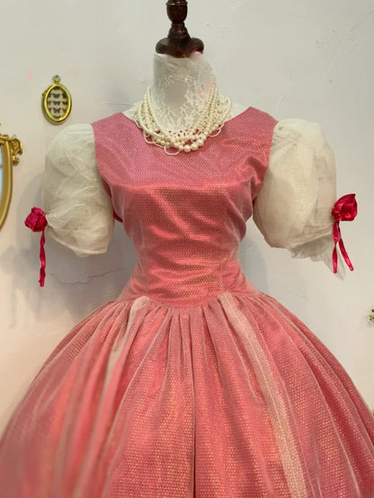 Sweet 16 Dress Hot Pink Ball Gown With Tulle Short Sleeves Satin Sweet Sixteen Dress RB9760