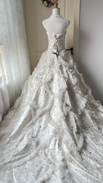 White Sweet 16 Quinceanera Dresses Sweetheart Beaded Tulle Tiered Ruffle Ball Gown Sweet 16 Dress RC0864