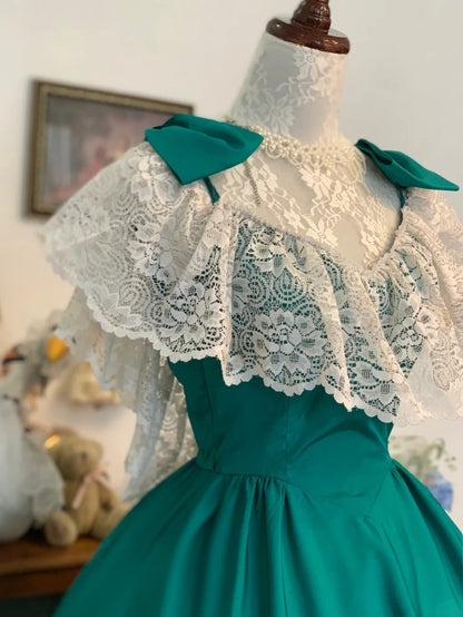 Sweet 16 Dress Green Ball Gown With Spaghetti Straps Satin Lace Sweet Sixteen Dress RB9763