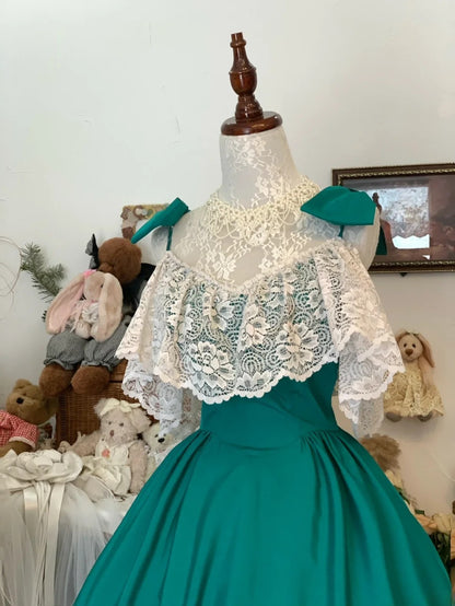Sweet 16 Dress Green Ball Gown With Spaghetti Straps Satin Lace Sweet Sixteen Dress RB9763