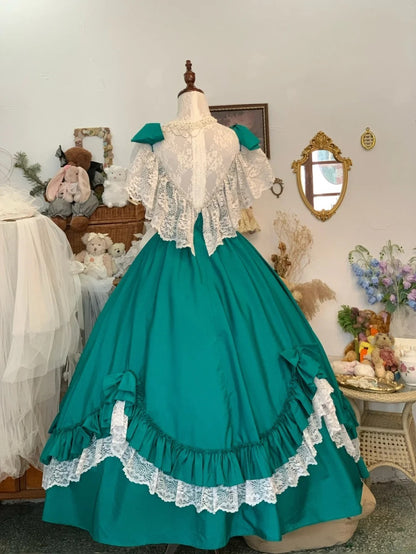 Sweet 16 Dress Green Ball Gown With Spaghetti Straps Satin Lace Sweet Sixteen Dress RB9763