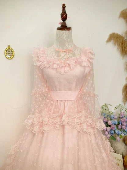 Sweet 16 Dress Ball Gown High Neck Pink Lace With Sleeves Vestido De 15 Sweet Sixteen Dress RB9764