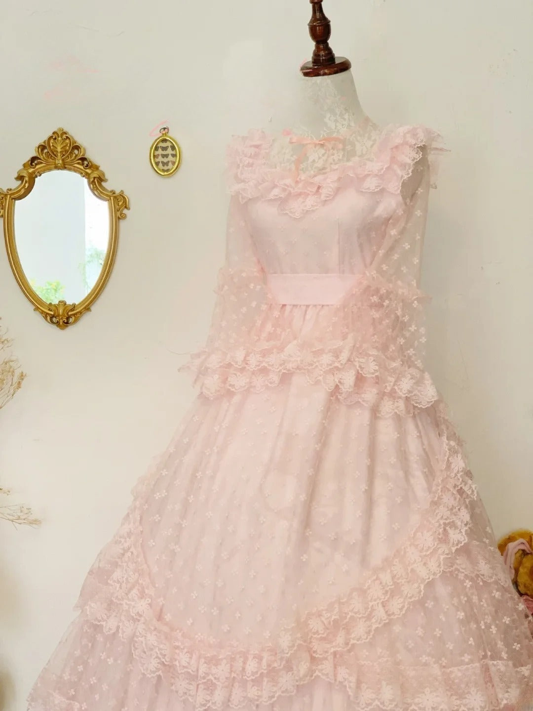 Sweet 16 Dress Ball Gown High Neck Pink Lace With Sleeves Vestido De 15 Sweet Sixteen Dress RB9764