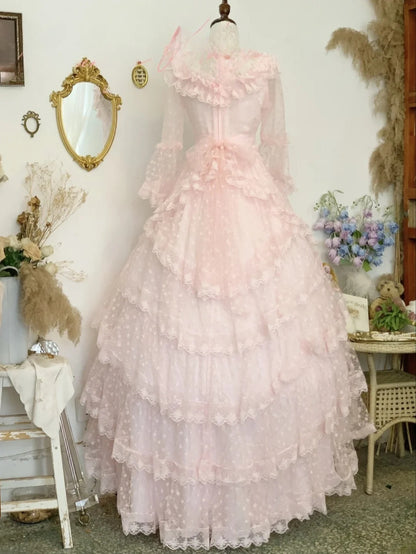 Sweet 16 Dress Ball Gown High Neck Pink Lace With Sleeves Vestido De 15 Sweet Sixteen Dress RB9764
