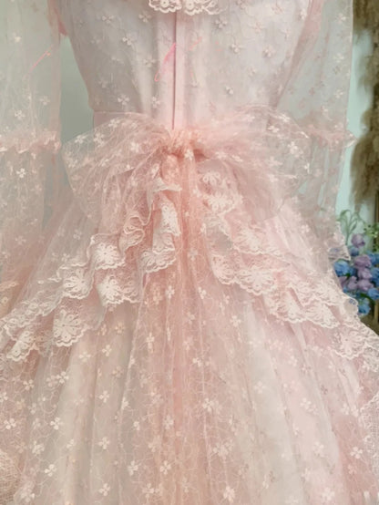 Sweet 16 Dress Ball Gown High Neck Pink Lace With Sleeves Vestido De 15 Sweet Sixteen Dress RB9764