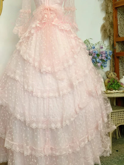 Sweet 16 Dress Ball Gown High Neck Pink Lace With Sleeves Vestido De 15 Sweet Sixteen Dress RB9764