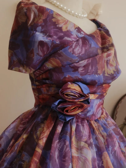 Vintage Hoco Dress Ball Gown Off Shoulder Floral Short Length Homecoming Party Dresses RB9766