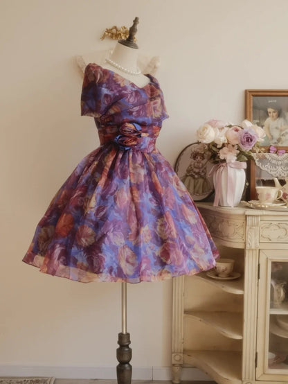 Vintage Hoco Dress Ball Gown Off Shoulder Floral Short Length Homecoming Party Dresses RB9766